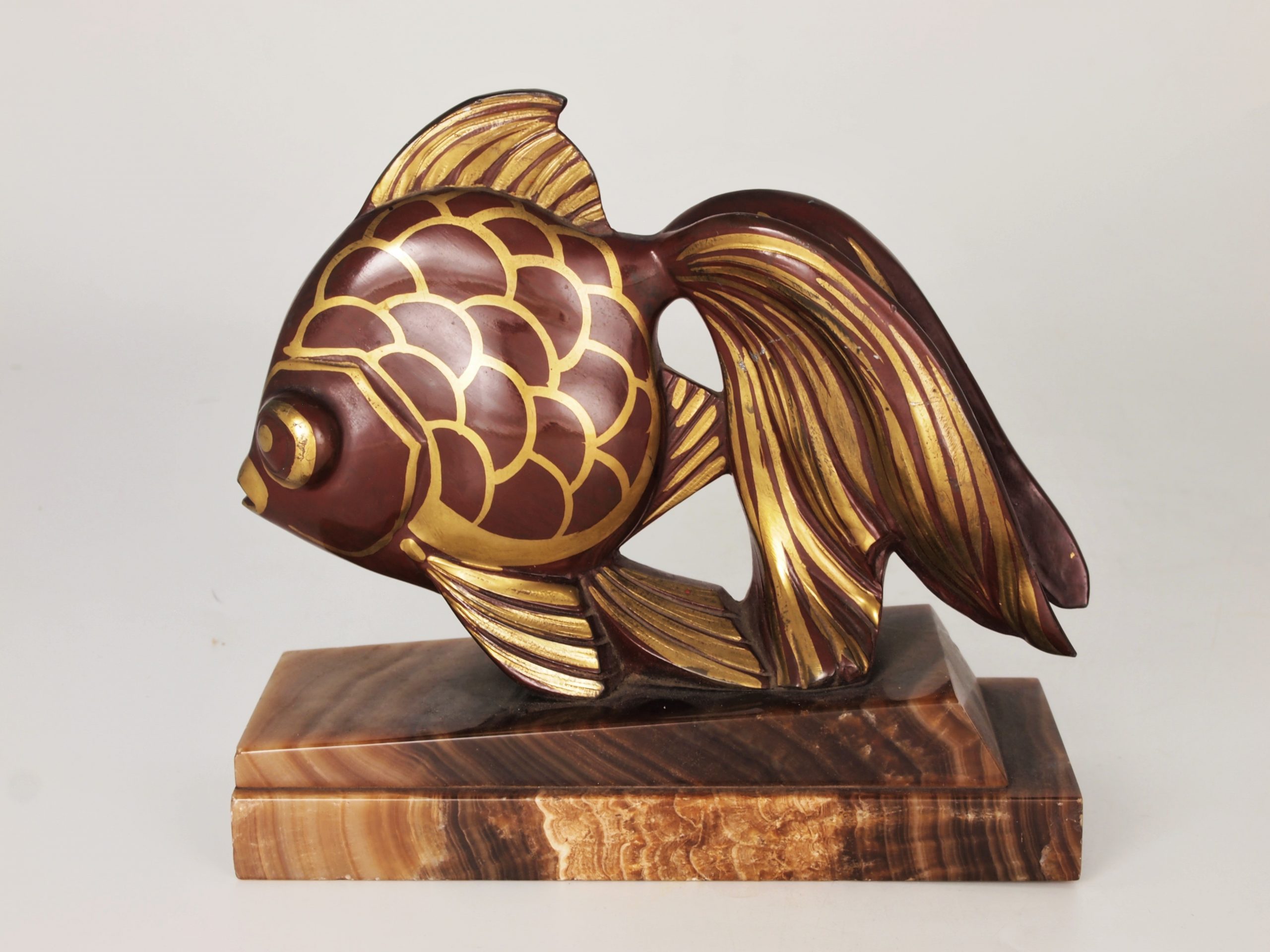 Carved Wood Koi Fish Bookends